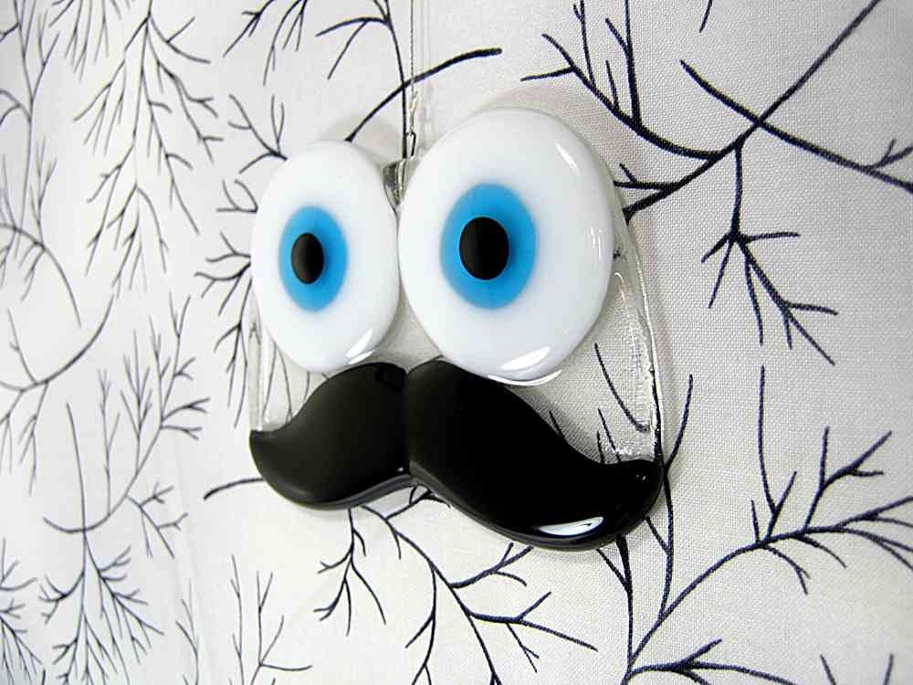 Black Glass Moustache with Blue Googly Eyes
