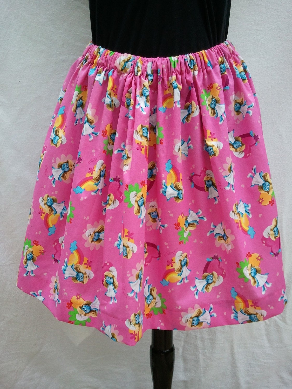 Sale...Ready to Ship....Women's Full Skirt Made From Smurfettes Fabric - Smurfs