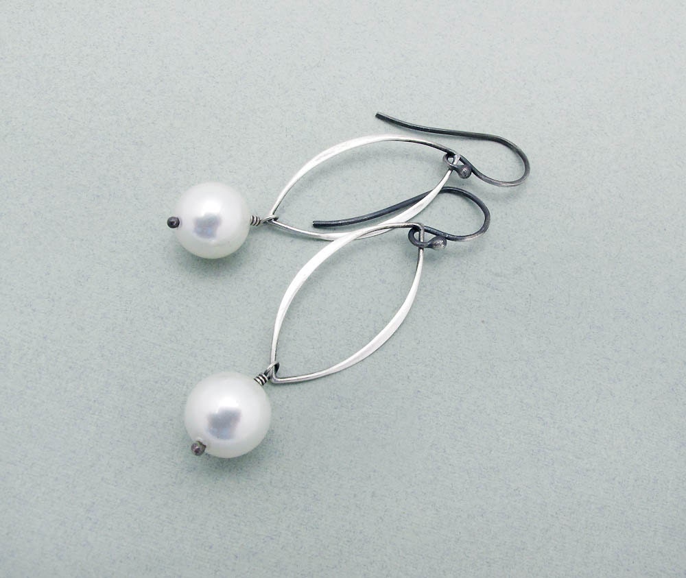 white pearl earrings, sterling silver earrings dangle earrings bridesmaid earrings bridal jewelry june birthstone hostess gift under 50 - SharonClancyDesigns