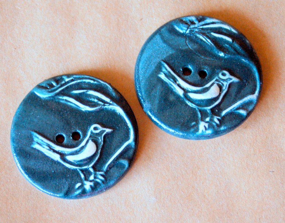 2 Extra Large Bird Buttons in Deep Denim