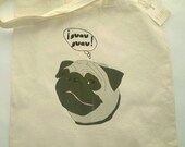 pug dog canvas shopping tote