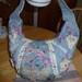 Recycled Light Blue Denim Purse Vintage Crochet Lace Country Garden Embellished Embroidered Fiber Art