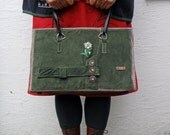 Unique Recycled Leather Bag. Leather Shoulder Bag. Green Leather Handbag. Leather Purse. Women's Bag. Vintage German leather Lederhosen