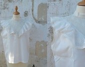 Vintage1960 cream  blouse with lace collar & ruffle size M