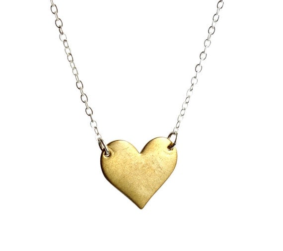 Single Brass Heart Necklace on sterling silver chain
