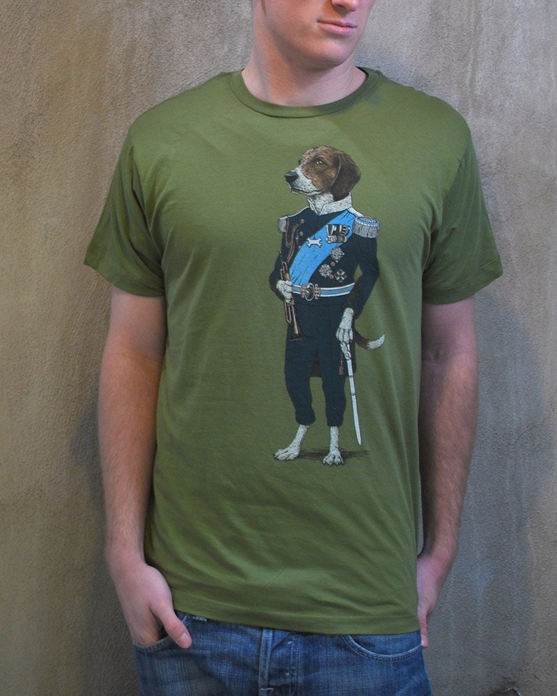 Regal Beagle T shirt on army green - Men's animal shirt in S M L XL 2X 3X