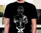 Mens Poly-Cotton Tshirt in Black feat. Socha print in White