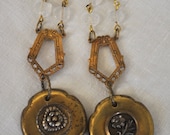 Art deco vintage repurposed antique button long asymmetrical earrings