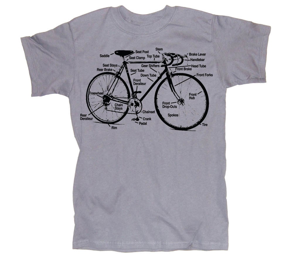 Mens  BICYCLE  T shirt - diagram S M L XL xxL (silver gray)