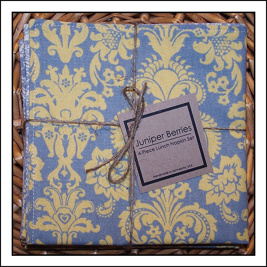 Gray Yellow Damask Reversible Cloth Lunch Napkin Set