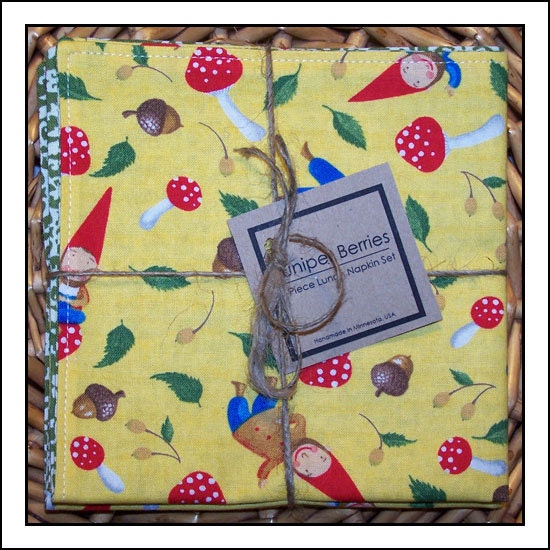 Yellow Gnomes Pair of Reversible Cloth Lunch Napkins