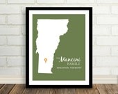 Housewarming Gift  : Personalized Location and State Map Custom Modern Art Print - 8x10 / Vermont - Any State or Country Available