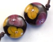Handmade Lampwork Beads Sparkling Midnight Blossoms set 2 CD Lampwork