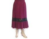 Boho Skirt Prairie Skirt Magenta Black Stripe Lace Inset Plus Size