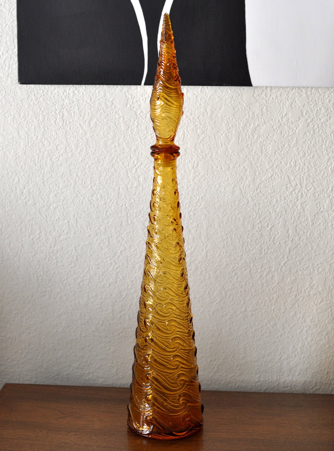 Vintage Mid Century Wave Textured Glass Decanters