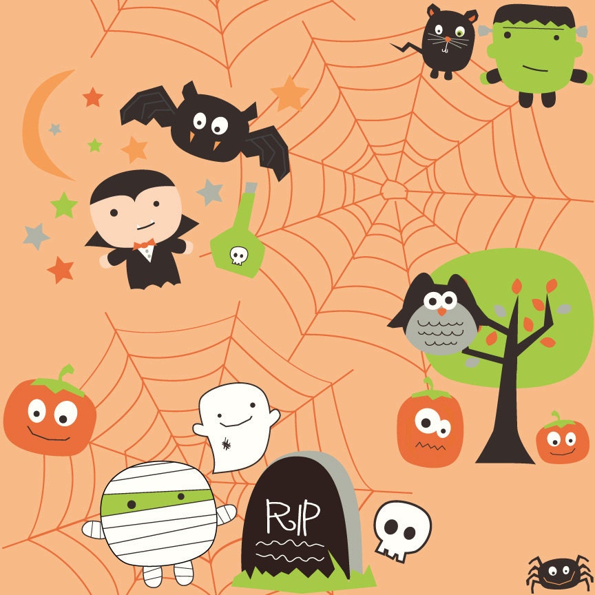 Boo To You Orange Boo Scene by Riley Blake Fabrics 1/2 Yard, SALE