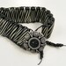 Black White Stripe Zentangle Bracelet Ceramic Beaded Cylinder Leather Geometric