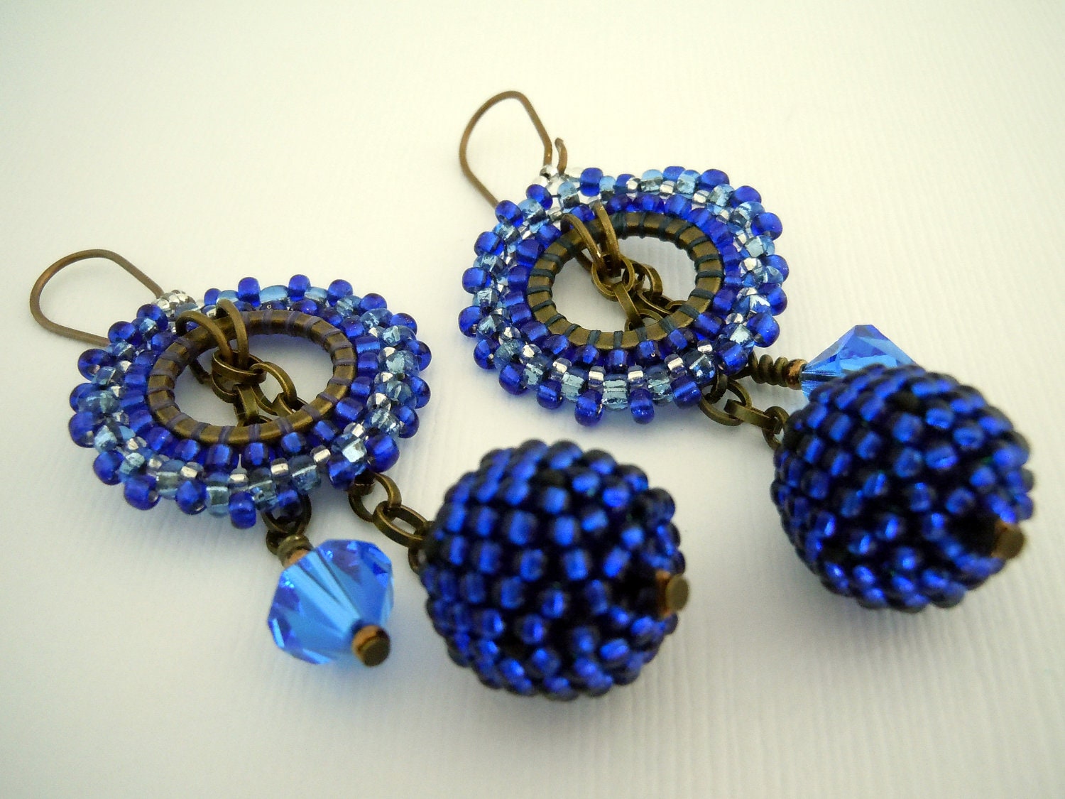 Gypsy Sapphire Blue Beaded Bead Hoop Earrings