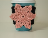 Cup Cozy for Take-Out Cup, Black with Peach Flower - Buy 2 Get 1 Free