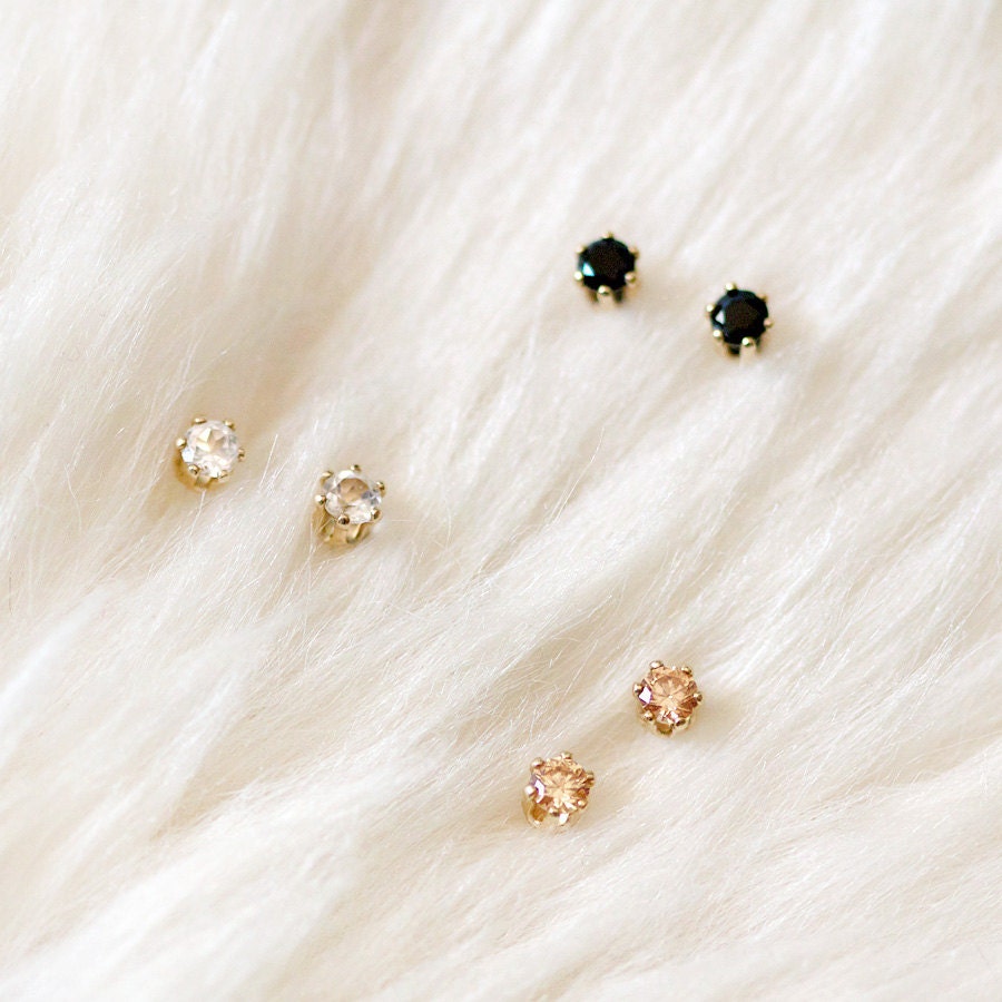 nova trio - tiny gold stud earrings by elephantine