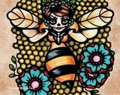 Day of the Dead Art Sugar Skull QUEEN BEE Print 8 x 10