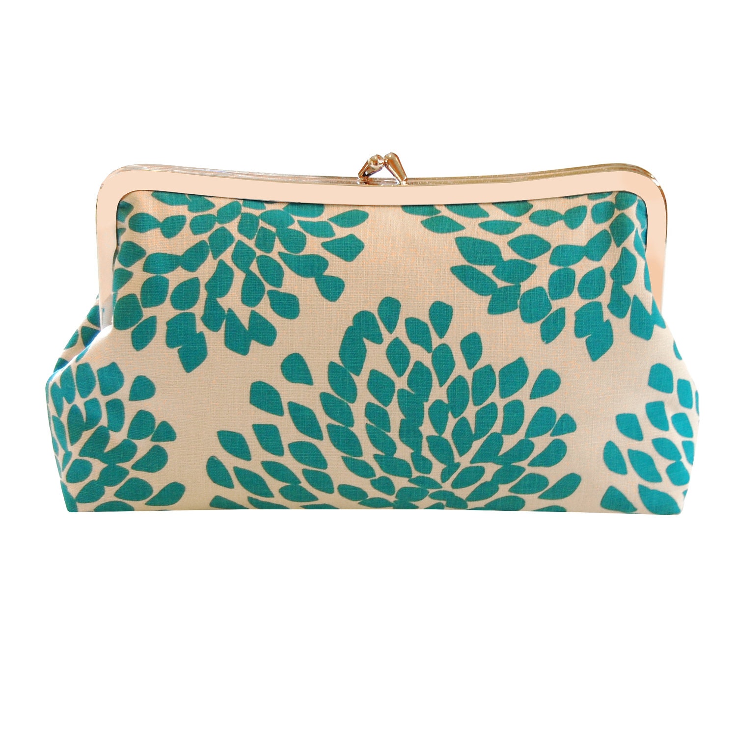 Clutch purse with aqua blossoms screenprint