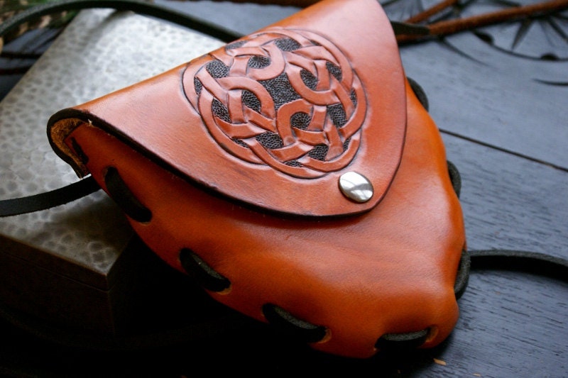 Celtic Leather Hip Bag -Tooled Leather Celtic Circles-Leather Hip Bag-Celtic Leather Hip Bag-Celtic Knot Work-Celtic  Purse Handbag