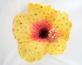 LARGE Yellow/Pink Hibiscus Tiki Orchid Hair Clip