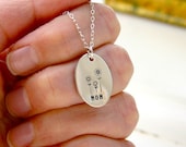 Sterling silver hand stamped MOM necklace with flowers