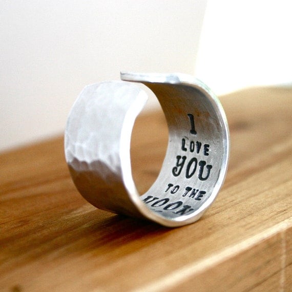 I Love you To The Moon and Back hammered ring