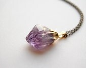 Crystal Necklace - Gold Dipped Raw Amethyst - SMALL - Free Shipping in the US - Summer Fashion