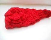 SALE TODAY. Crochet Headband Earwarmer headwrap in Christmas Red girls accessories Handmade 5 to 10 years old