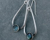 Teardrop Labradorite Gemstone Sterling Silver Earrings, Silver Dangle Earrings, 8mm Labradorite, Solid Sterling Silver