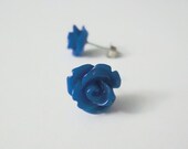 Royal Blue Stud Earrings Opaque Rose Flowers - Your Choice of Hypoallergenic Posts