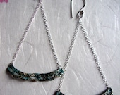 Scallop Lace chandelier Earrings,Long blue Bronze and sterling silver
