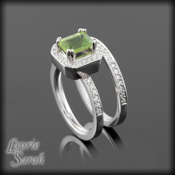 Peridot and Diamond Wedding Ring Set with half eternity band - LS420 Peridot and Diamond Wedding Ring Set with half eternity band - LS420