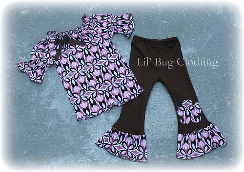 Custom Boutique Clothing Retro Cocoa Pink Knit Peasant Top  and Cocoa Knit Pant Pant Girl