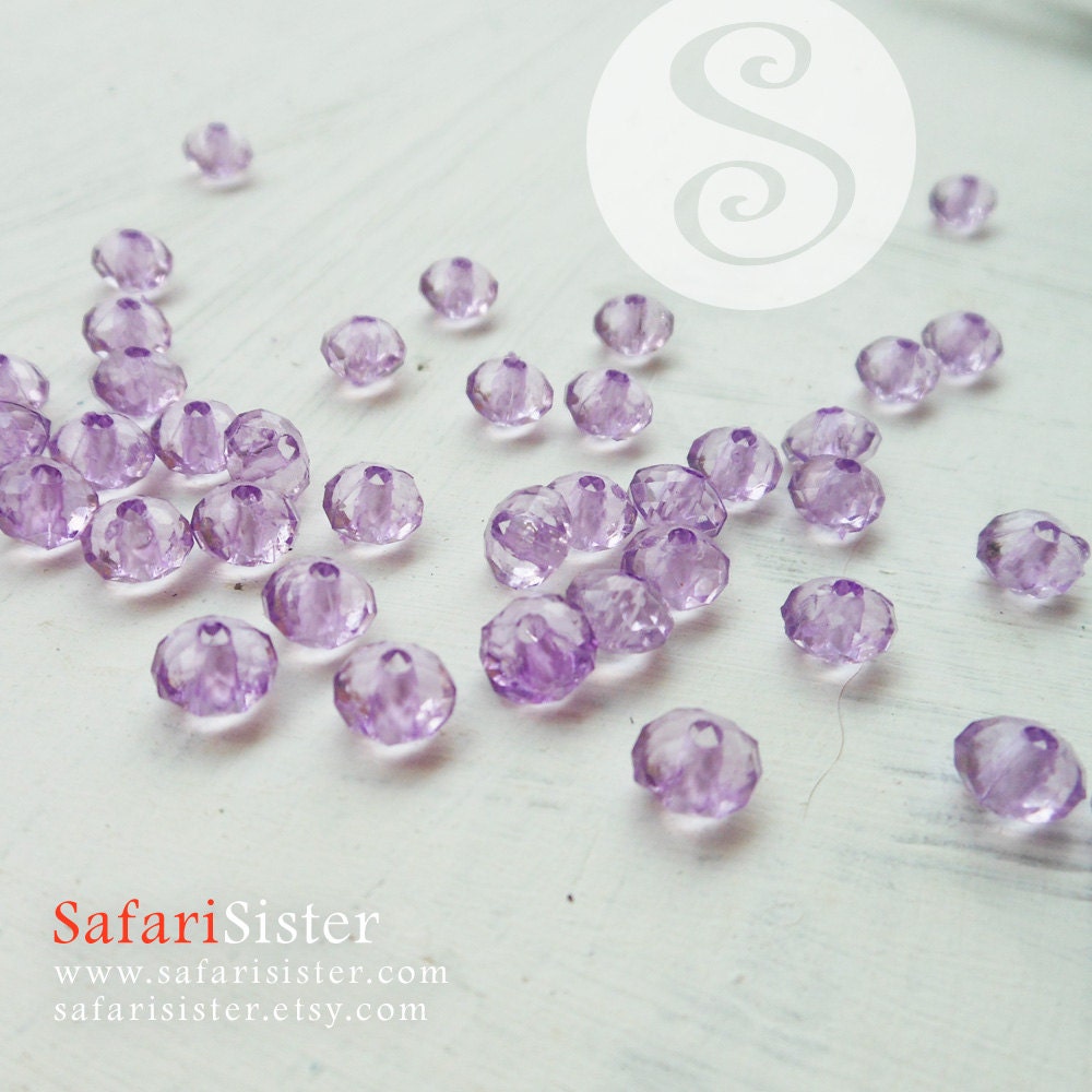 NEW BEST VALUE 100 PCs Light Amethyst High Quality Faceted Acrylic Rondelles, Beads, Jewelry Findings