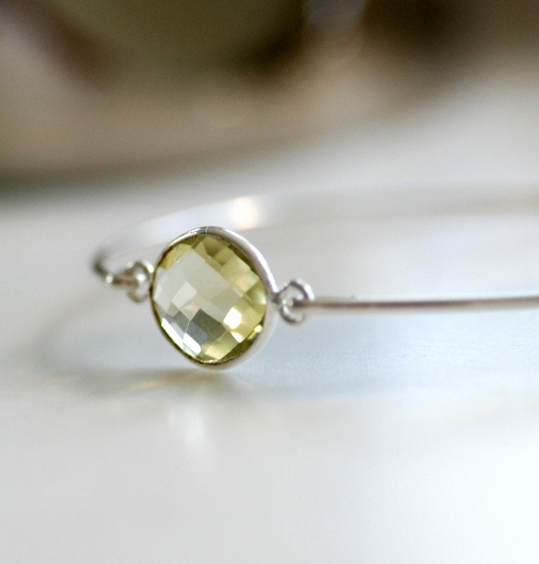 Lemon Quartz Bracelet, Gemstone Bracelet, Bangle Bracelet, Bridesmaid Gift, Stacking Bracelet, Silver Bangle, Modern Minimalist Jewelry