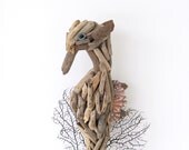 Driftwood Seahorse Seashells and Seafans Sculpture