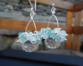Crystal Quartz, Apatite, Rainbow Moonstone, Sterling Silver Cluster Earrings