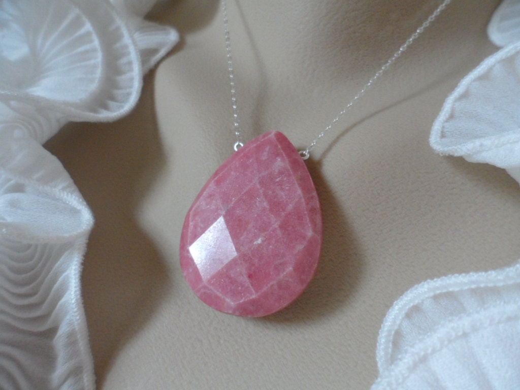 Beautiful Pink Rhodonite, Gemstone, Sterling Silver Necklace, Huge and Bold