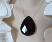 Elegant Black Stone Necklace, Onyx Gemstone, Sterling Silver, High Quality Pendant, Gift for HER