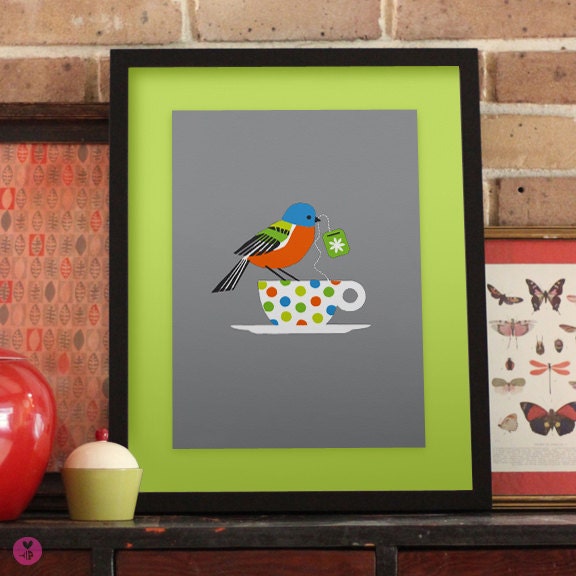 painted bunting limited edition print - grey