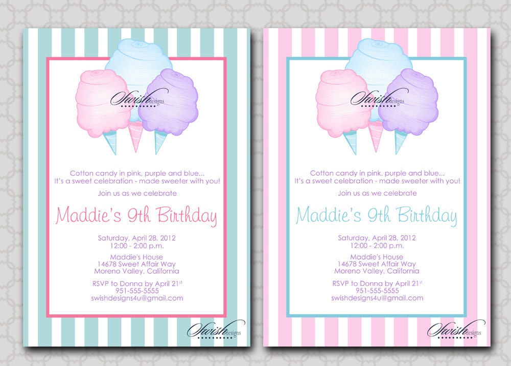 Cotton Candy Birthday Invitation - Printable Birthday invitation - digital Il_570xn