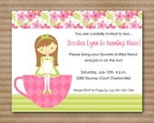 Tea Party Invitation / Tea Party Birthday - PRINTED / Printable PDF File Also Available
