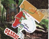 handmade paper collage for framing or note card OZARKS original OOAK postcard size from recycled materials