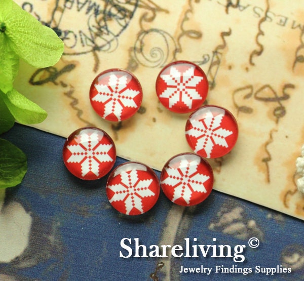10pcs 12mm Handmade Photo Glass Cabs Cabochons (Flowers)   -- BCH210H