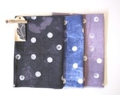 Polka Dot Towels - Dish Towels - Hand Dyed and Hand Printed - Dots - Black - Purple - Blue