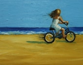 Beach painting 105 12x24 inch original oil figure portrait biking painting by Roz